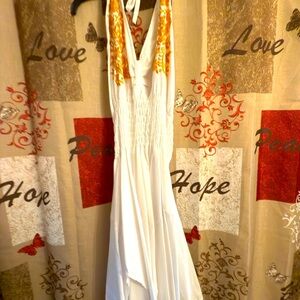 White and Orange Halter Dress